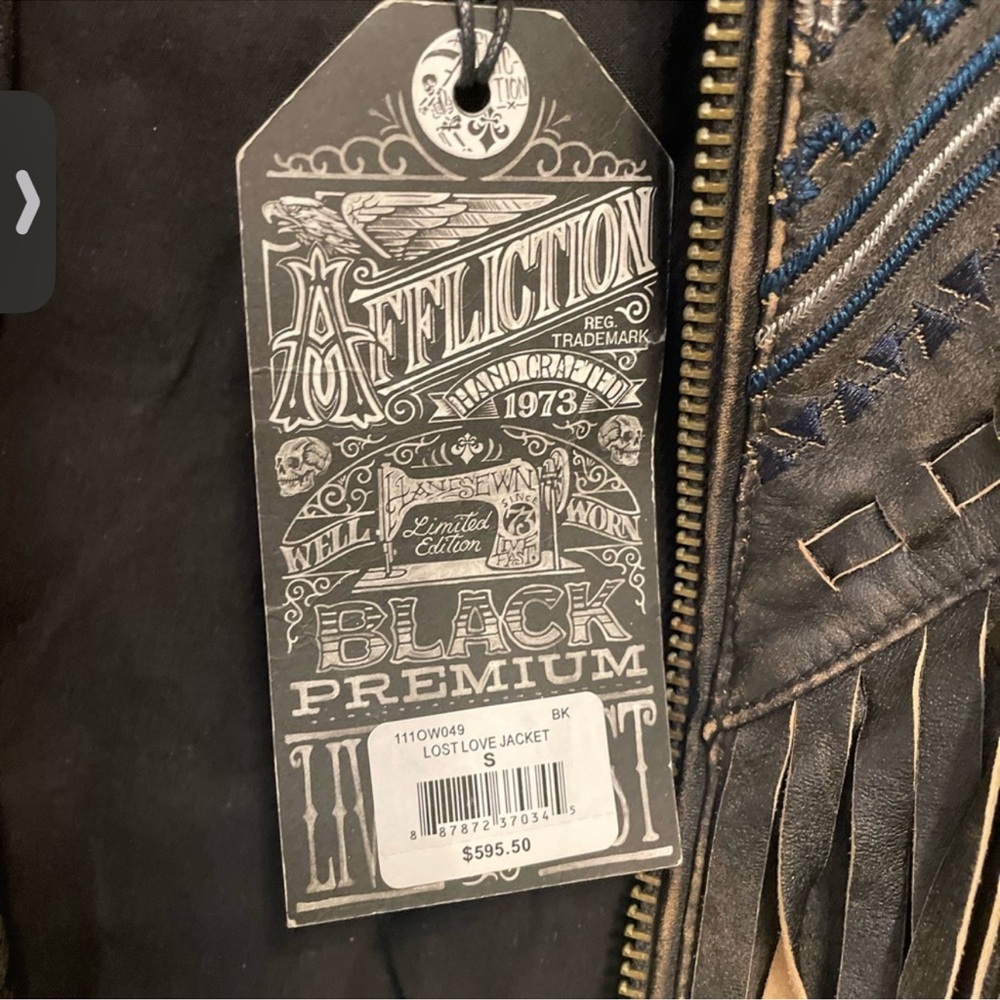 Affliction Black Leather Jacket with Fringe - Picture 5 of 5